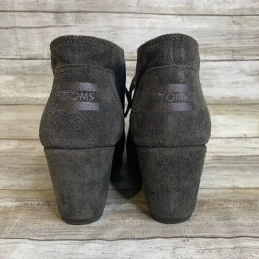 Toms Ankle Wedge Booties Solid Gray Suede 8.5‎ Laced Up #300716